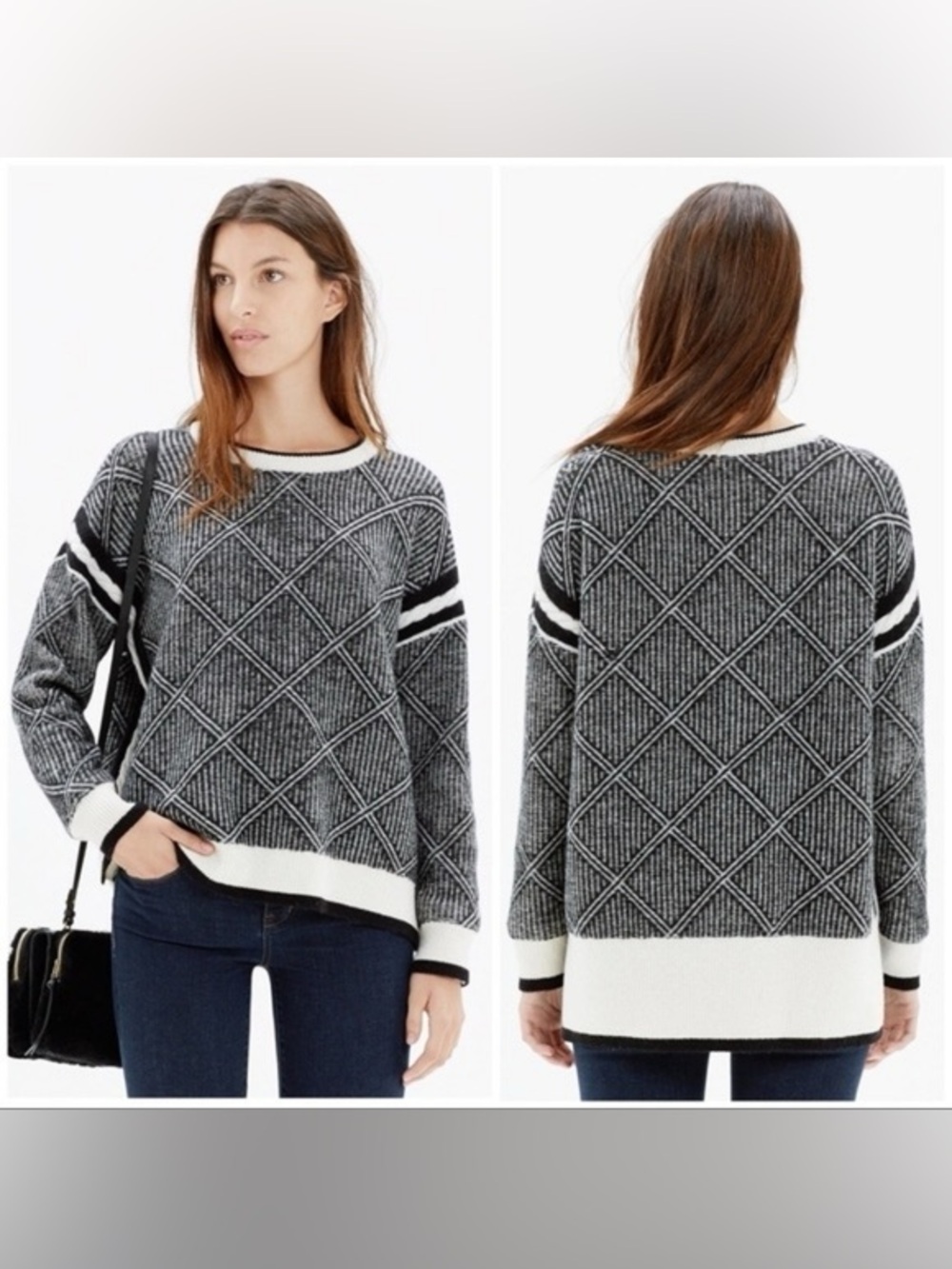 Madewell 100% Merino Wool Argyle Diamond Flip Sweater